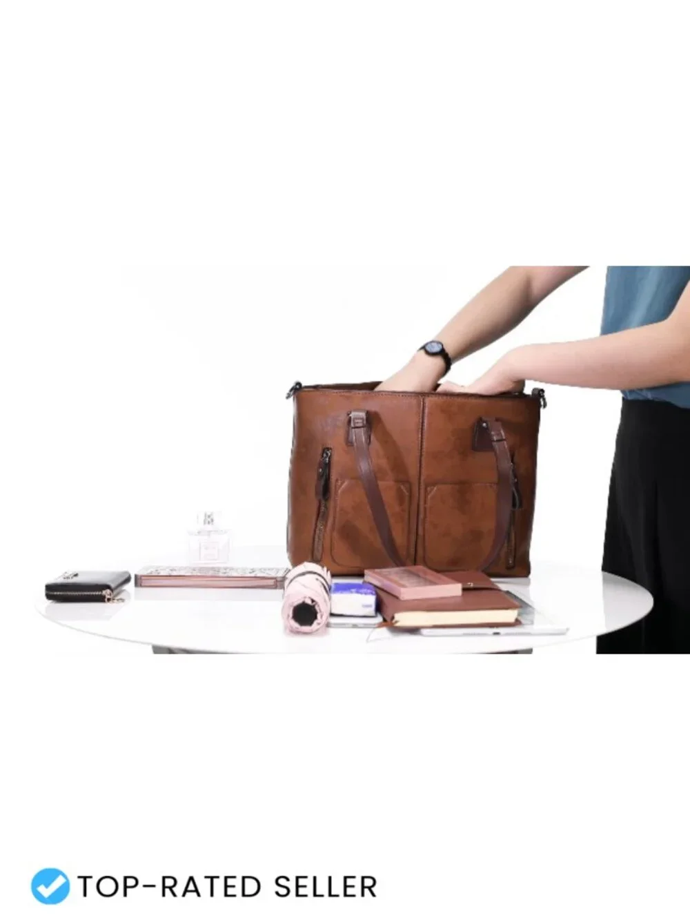 Faux Leather Hobo Shoulder Bag with Multi-Pockets for Work